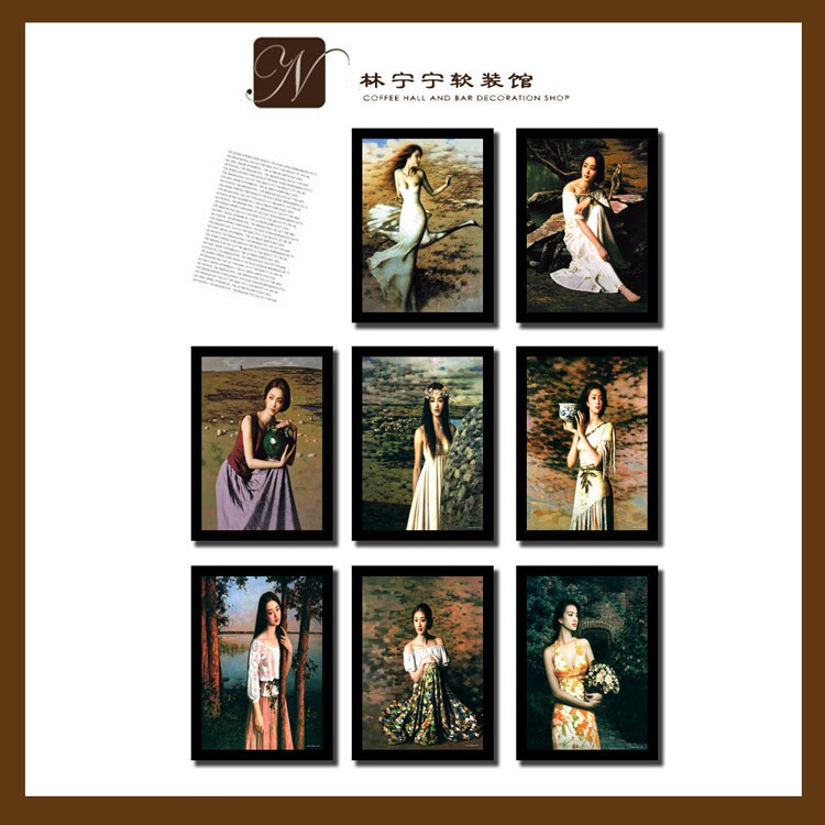 复古美女装饰画客厅老照片挂画油画人物楼道装饰画防水有框画壁画