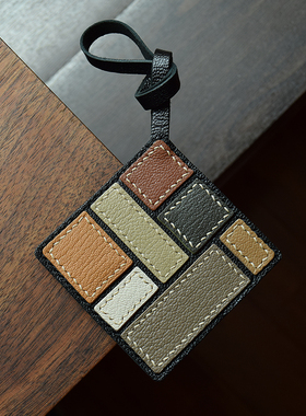 【MR夹子】蒙德里安风格真皮手工制作包包挂件简约个性小众艺术女