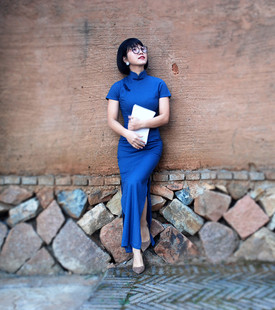 2021夏旗袍长款棉麻复古旗袍学生上海滩江姐旗袍文艺演出大码旗袍