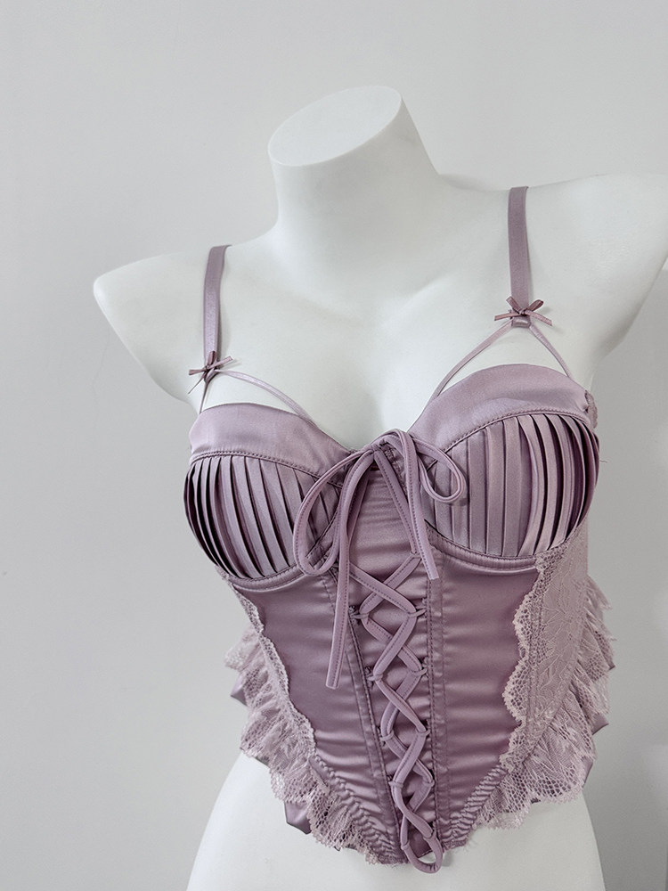 宫廷性感内衣女聚拢小胸纯欲风背心式吊带蕾丝鱼骨文胸可外穿内搭