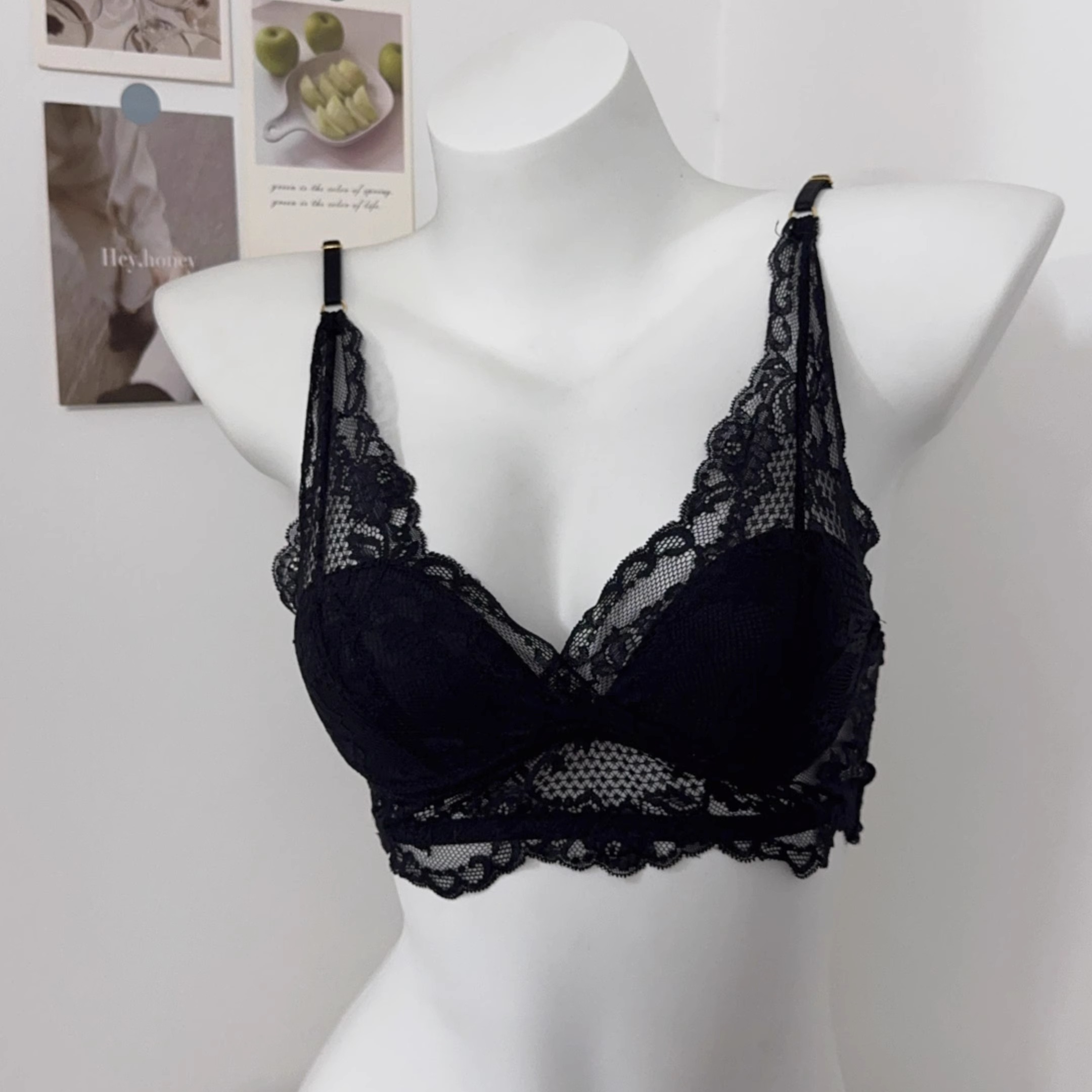 法式性感纯欲风蕾丝网纱内衣女薄款大胸显小舒适收副乳美背文胸罩