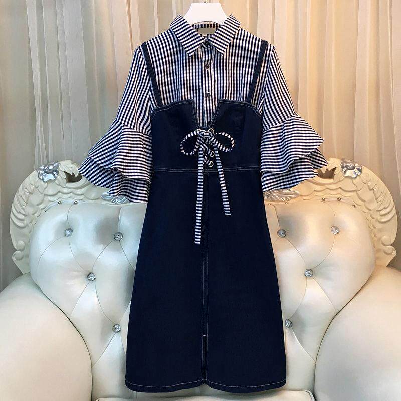 胖mm洋气套装2018秋装新款大码女装牛仔吊带连衣裙两件套减龄藏肉|msdalam kategori Butik wanita / wanita, wanita saiz besar - dari Buy2taobao.com untuk memberikan perkhidmatan ejen Taobao profesional membeli