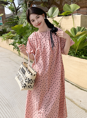 首发新款  粉色连衣裙女24年夏季波点印花裙1C067-8626-p115-k168