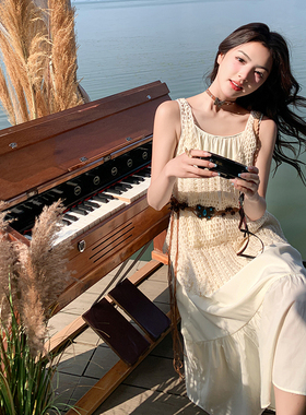 2C177-D73-P125-K188重工蕾丝边吊带连衣裙女夏韩版叠穿显瘦长裙