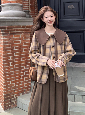 2024秋冬新款短款格子休闲百搭呢外套2C318---8912--P155K218