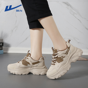 回力女鞋老爹鞋2023冬季新款百搭透气厚底增高松糕底黑色大码休闲