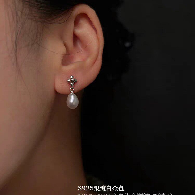 欧阳娜娜同款s925银淡水珍珠耳钉法式轻奢高级耳环2025新百搭耳坠