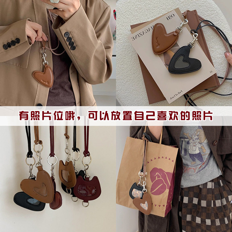韩国ins皮质爱心猫咪零钱包挂件项链女可爱百搭时尚配饰毛衣链