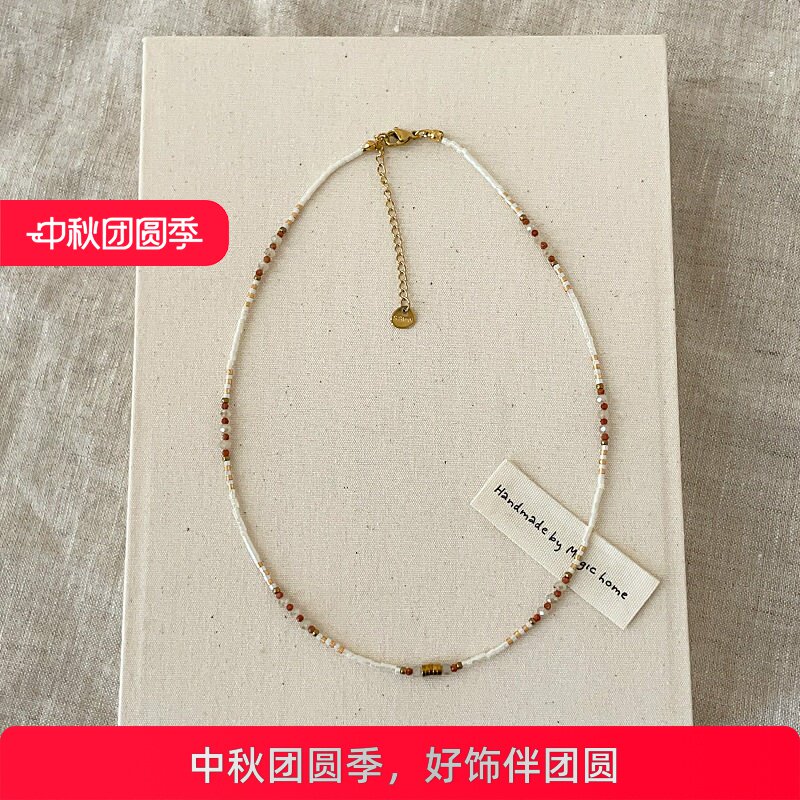 波西米亚民族风复古天然石串珠项链女小众精致时尚百搭颈链锁骨链