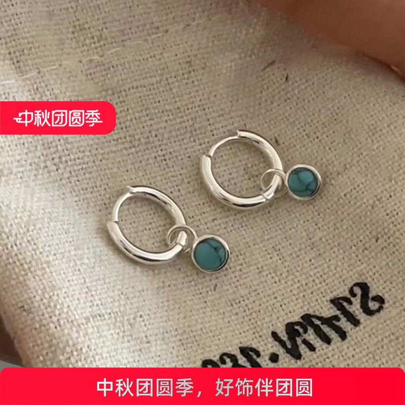 气质高级感蓝松石耳圈女简约时尚ins风个性独特精致百搭耳环耳饰