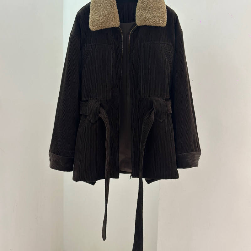 毛领可拆卸气质灯芯绒夹棉夹克外套
