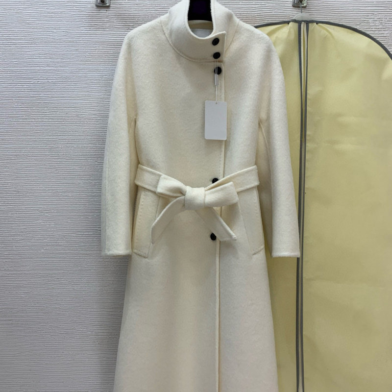 侧排扣门襟搭配腰带收腰显瘦长款毛呢大衣外套