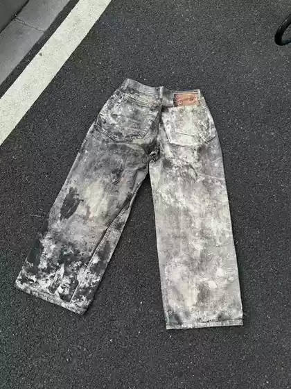 Zhigu 2025 New Digital Camouflage Printed Splash-Ink Distressed Wide-Leg Denim Pants Casual Pants Trendy