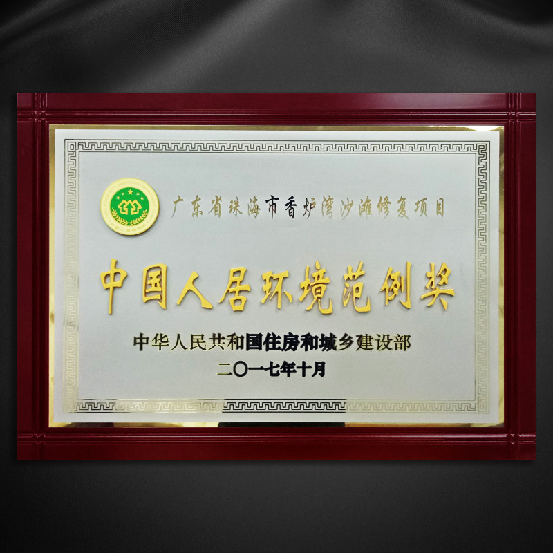 中国人居环境范例奖城市村镇单位钛金立体奖牌井字木托牌匾定做