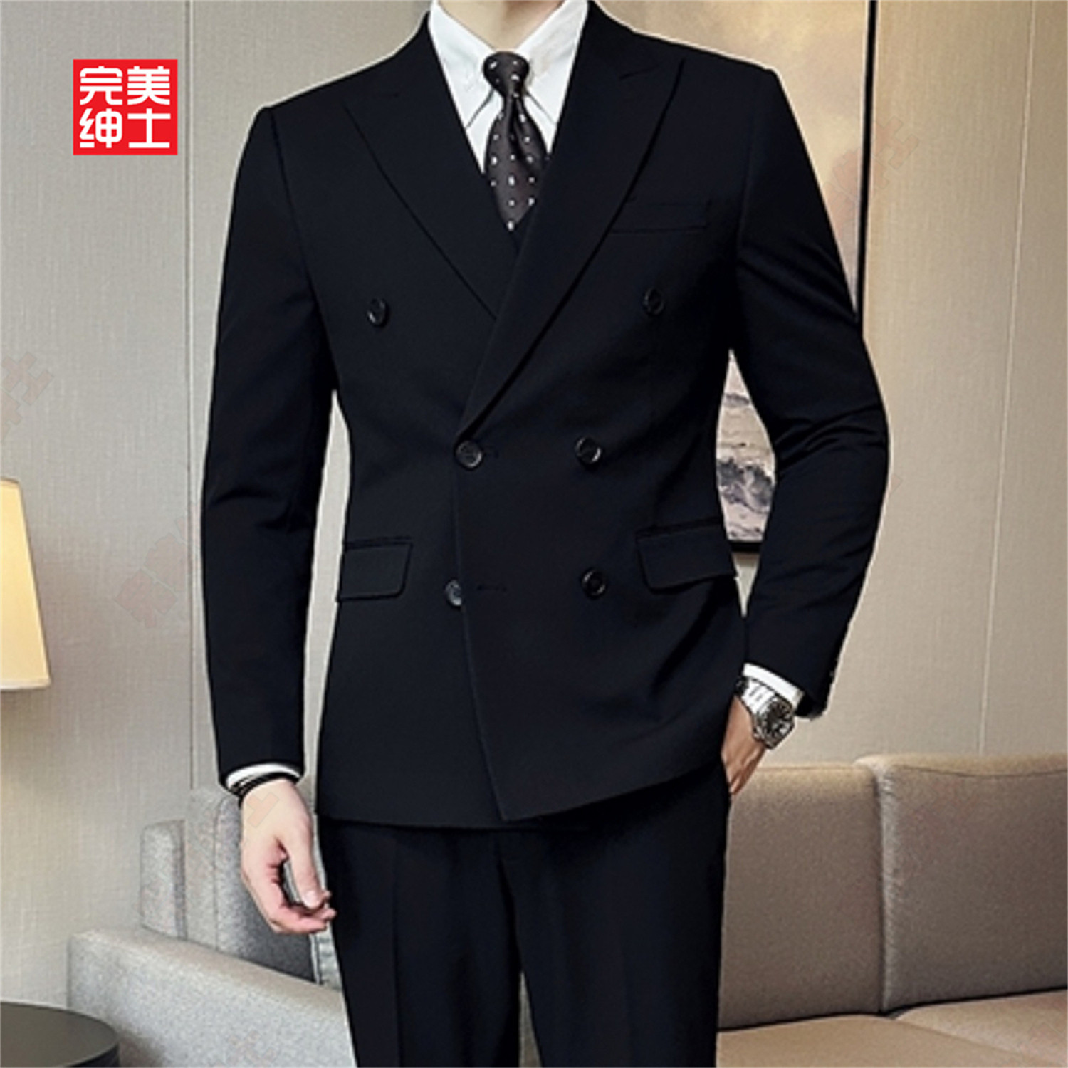 双排扣戗驳领西装男款高级感胖子穿大码结婚礼服男士西服套装高档