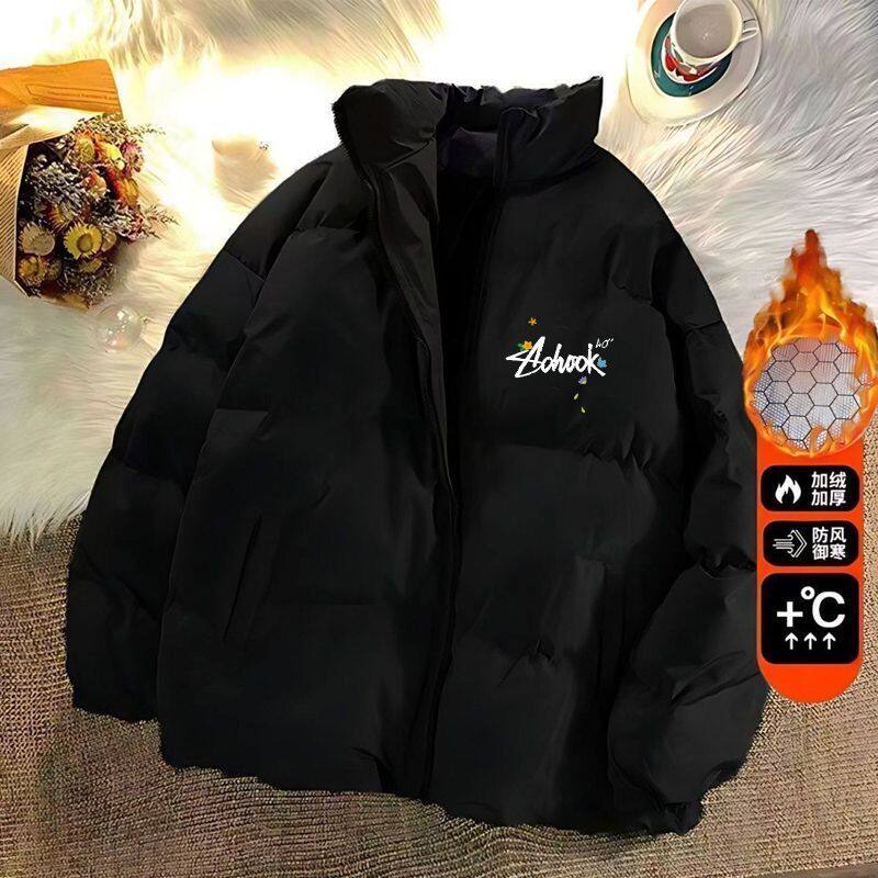 港风潮流棉服2025无帽款日系冬季棉袄时尚男女宽松印花棉衣面包服