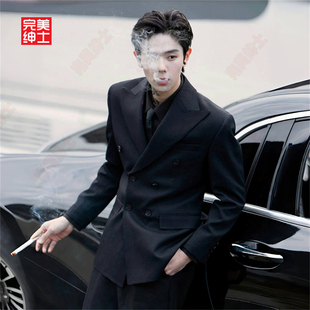 西服套装 双排扣戗驳领西装 结婚礼服男士 高级感胖子穿大码 高档 男款