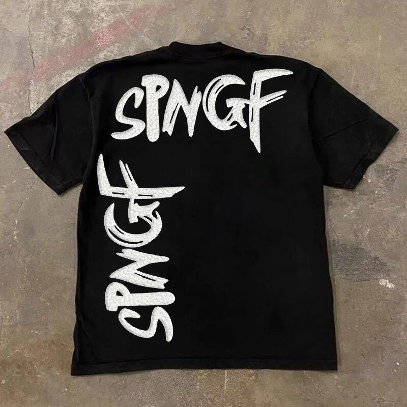 纯棉美式嘻哈字母印花短袖T恤男女夏季情侣ins潮流高克重黑色上衣