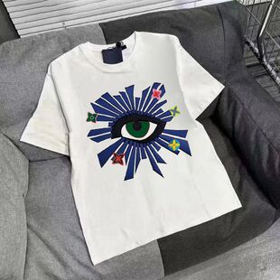 美式复古眼睛印花纯棉短袖t恤男女夏季潮牌宽松高街痞帅半袖上衣