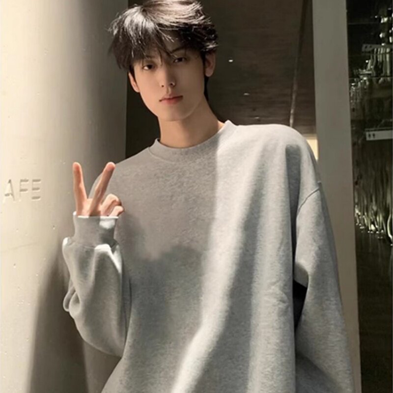 黑色美式卫衣男款秋季cleanfit小领口重磅长袖t恤纯棉内搭打底衫