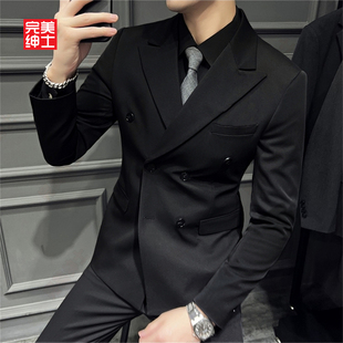 双排扣戗驳领西装男款高级感胖子穿大码结婚礼服男士西服套装高档