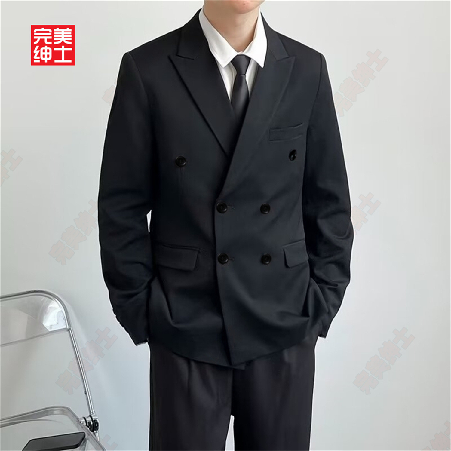 双排扣戗驳领西装男款高级感胖子穿大码结婚礼服男士西服套装高档