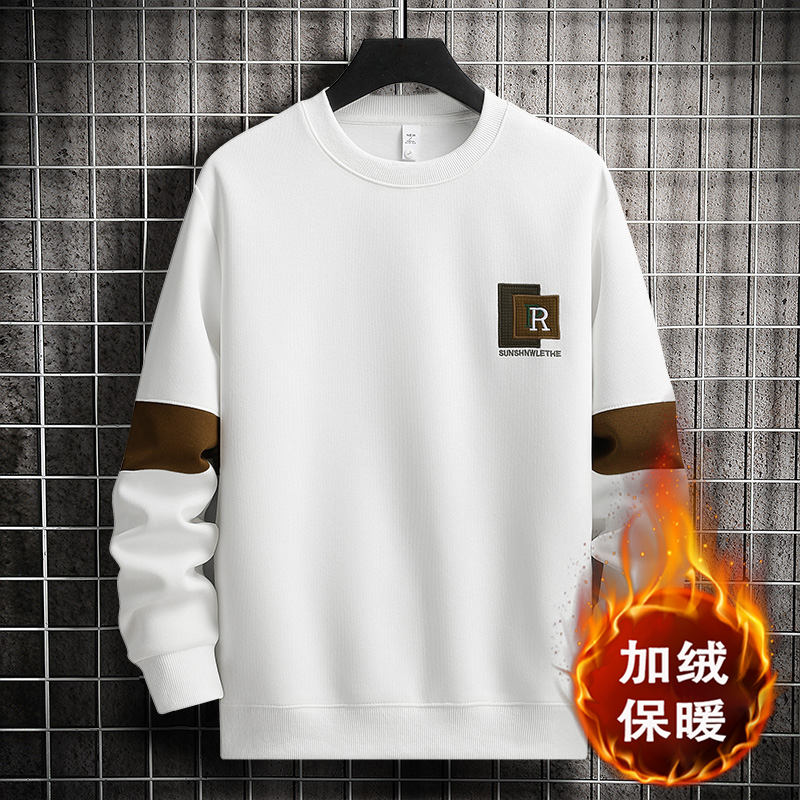 2025秋冬季新款男士加绒保暖卫衣宽松百搭港式潮流青年加厚上衣服