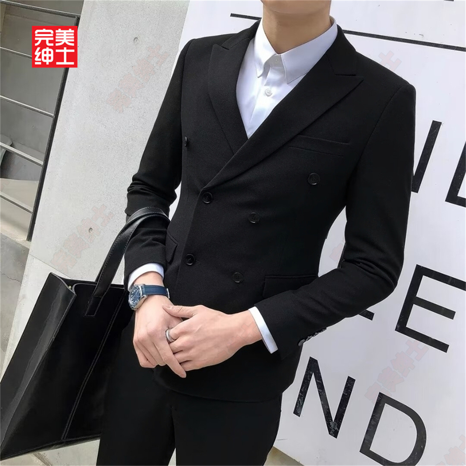 双排扣戗驳领西装男款高级感胖子穿大码结婚礼服男士西服套装高档