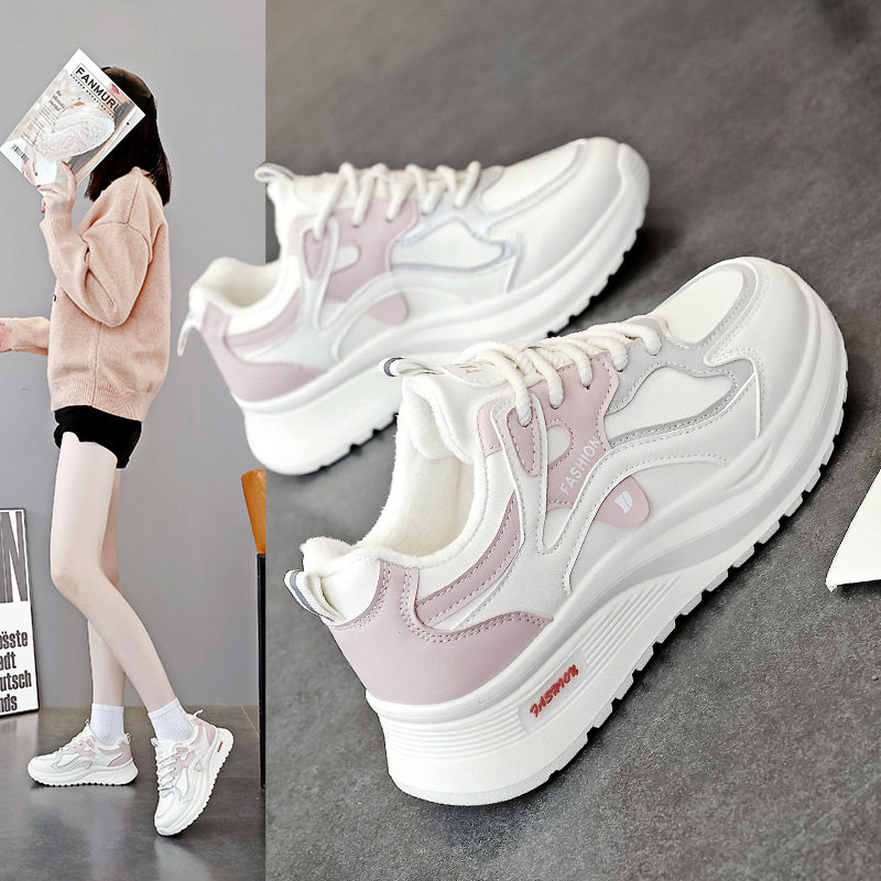 加绒运动鞋女2025新款冬季初中生跑步棉鞋轻便软底小白鞋女Q103-2