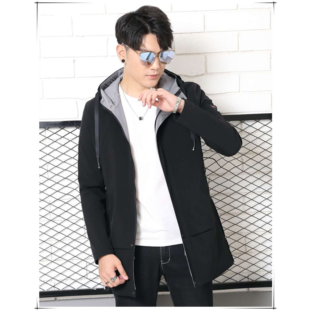 春秋新款男士外套韩版修身夹克男装港风休闲帅气中长款风衣时尚潮