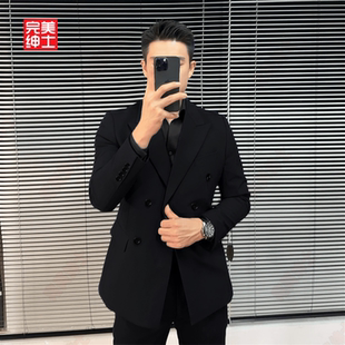 双排扣戗驳领西装男款高级感胖子穿大码结婚礼服男士西服套装高档