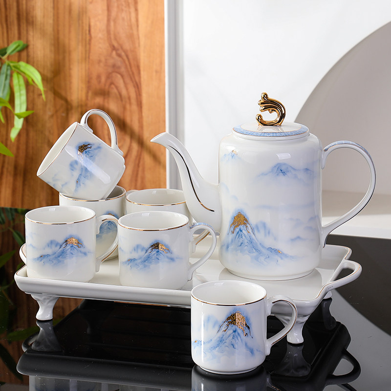 新中式陶瓷釉下彩水墨水杯套装2024新款高档茶具礼盒装客厅装饰品
