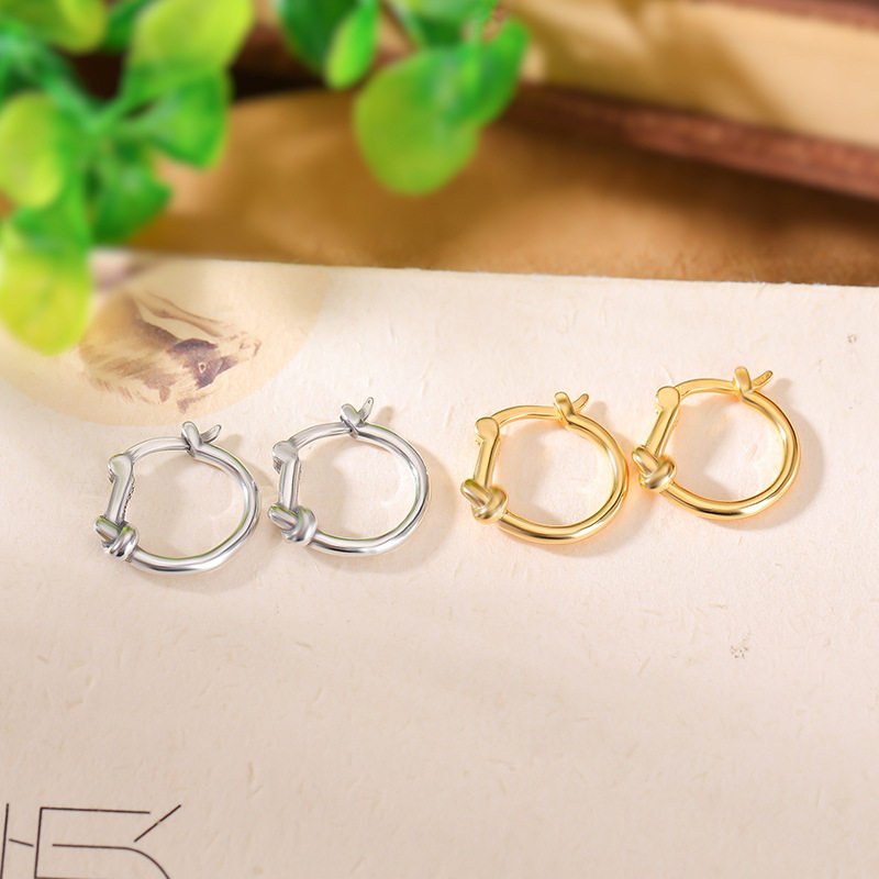 辰锦 s925纯银镀金亮面复古简约气质弯管耳环ins风百搭中性耳夹