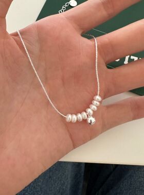 925纯银天然珍珠圆珠项链女简约小众设计甜美气质百搭锁骨链1218A