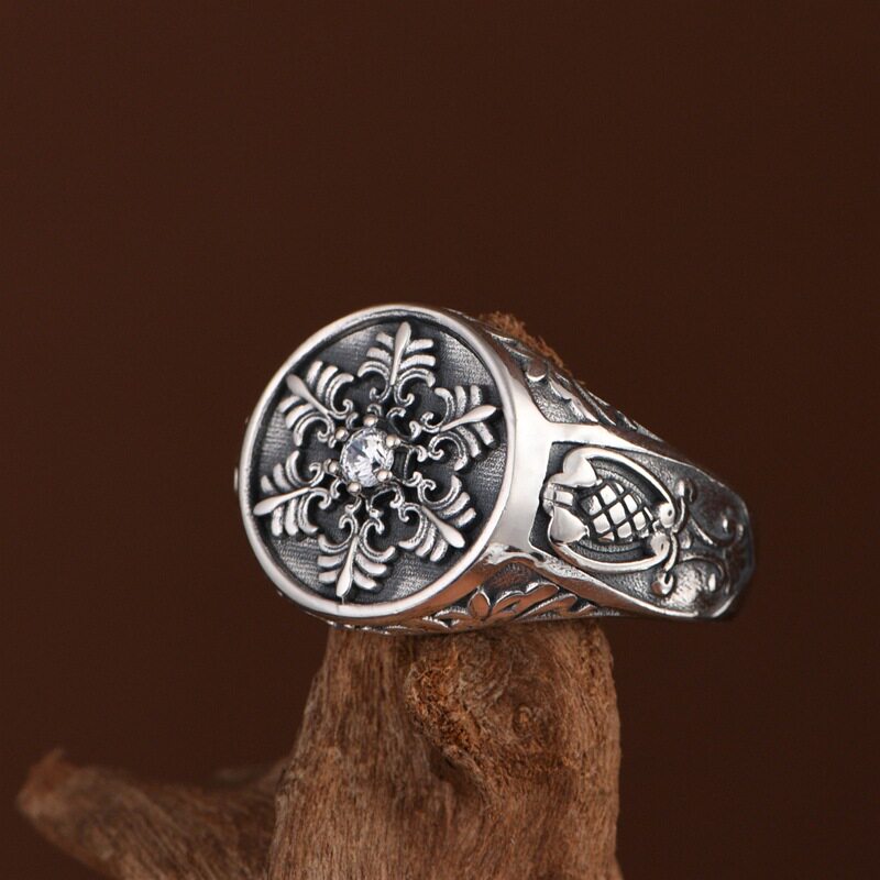 春锋似瀚s925银复古做旧个性雪花戒指潮流男款戒指银饰男戒饰品