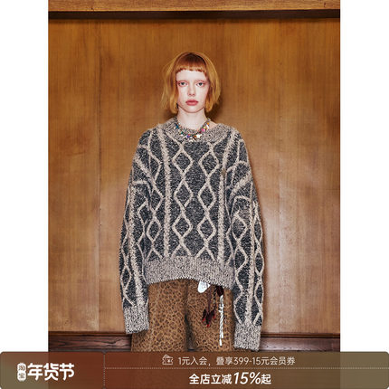 【清仓特惠】DIDDI MODA时尚绞花圆领上衣几何感秋冬长袖针织毛衣