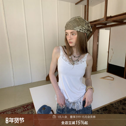 DIDDIMODA 舒适轻薄有弹力蕾丝花边拼接吊带背心女内搭