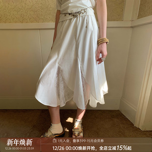 DIDDIMODA 舒适简约百搭层次感蕾丝拼接鱼尾花瓣半裙女夏