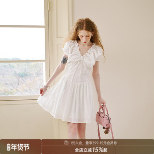 DIDDIMODA 简约舒适百搭蕾丝法式收腰茶歇度假连衣裙女夏高级感