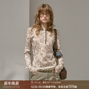 腰果花polo领修身 秋冬新款 印花长袖 针织套头衫 打底衫 DIDDIMODA