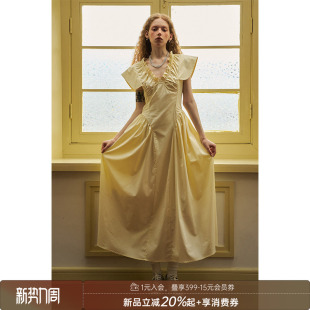 连衣裙女设计感收腰显瘦长裙 飞袖 DIDDI MODA优雅甜美抽皱V领法式