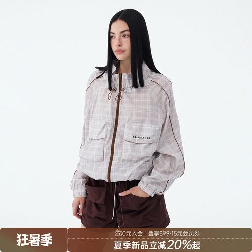 DIDDIMODA轻盈时尚简约口袋格纹印花宽松防晒服女夏薄款UPF50+