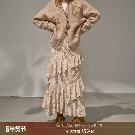 DIDDIMODA 原创设计 斜线切割荷叶波浪不规则半身裙中长款蛋糕裙