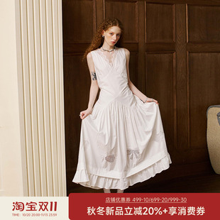 DIDDIMODA v领蕾丝拼接绣花边薄纱连衣裙长款2026夏季新品