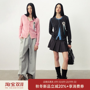 DIDDIMODA利落合身拼色短款假两件圆领长袖毛衣开衫女款2026新款