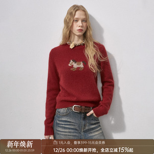 过年穿搭宽松毛衣可外穿内搭 小马红色毛衣女款 DIDDI MODA穿靴子