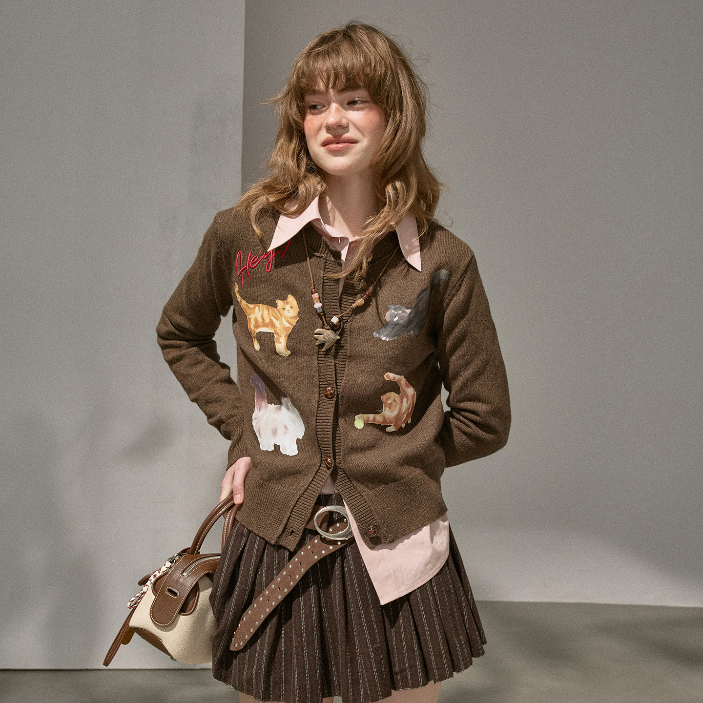 DIDDIMODA趣味小猫印花针织开衫