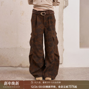 清仓特惠 阔腿裤 DIDDIMODA 裤 长裤 复古印花大口袋挺括宽松工装