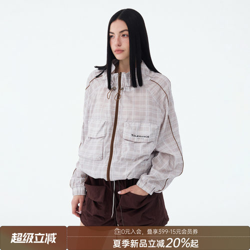 DIDDIMODA轻盈时尚简约口袋格纹印花宽松防晒服女夏薄款UPF50+