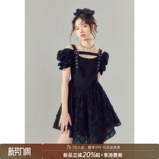 收腰连衣裙吊带高腰显瘦a字裙提花短裙夏 DIDDI泡泡袖 清仓特惠